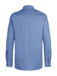 Herren Jeanshemd Regular Fit in Jeansblau mit Button-Down-Kragen, Krempelärmeln und seitlichem Kontrasteinsatz – Arbeitskleidung für Gastronomie, Hotel und Corporate Fashion.